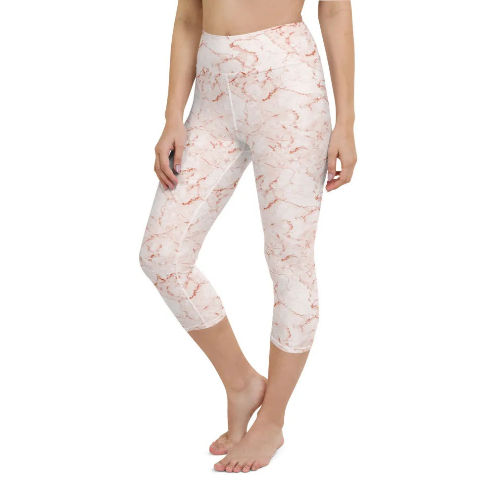 Yoga Capri Leggings in Coral Marble Print