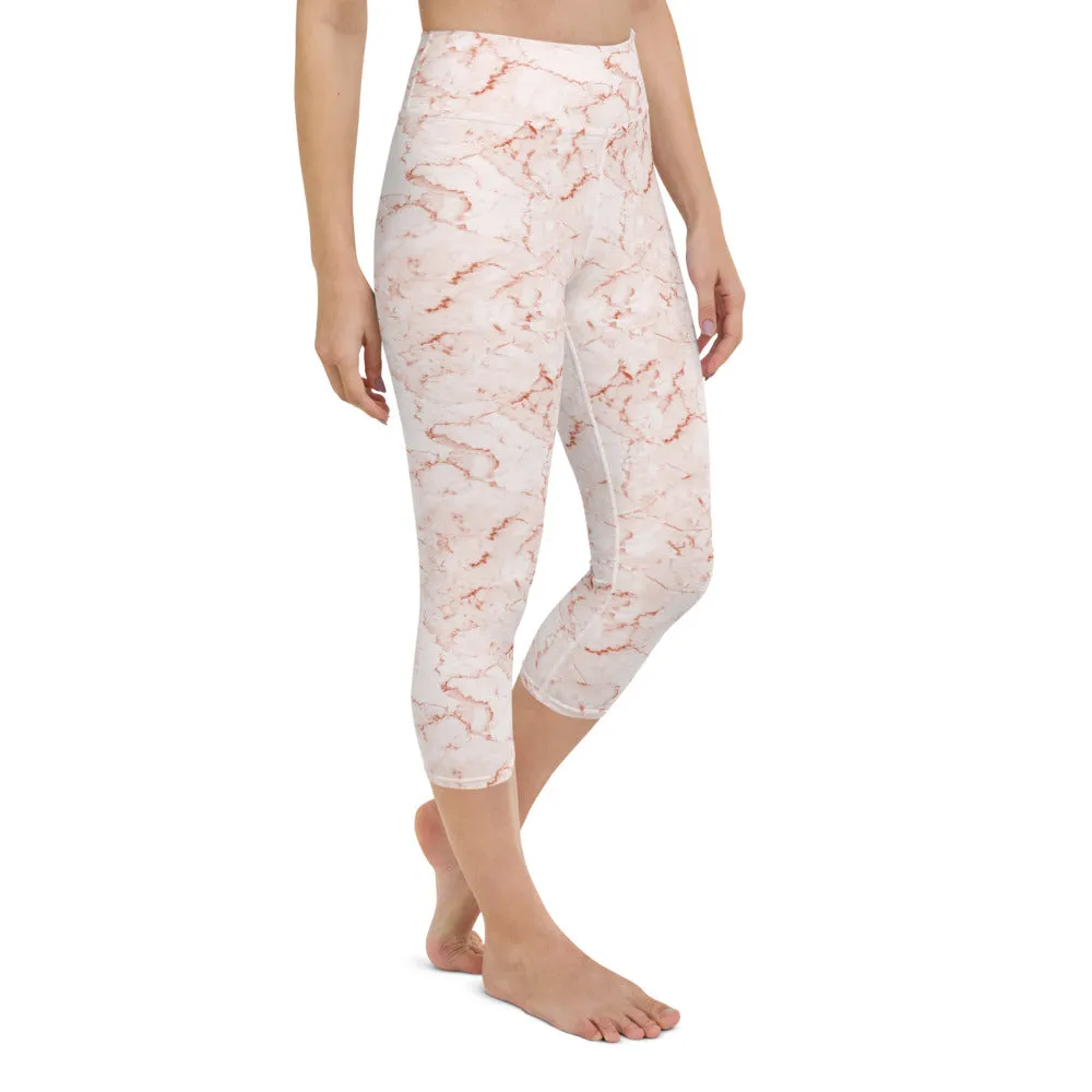 Yoga Capri Leggings in Coral Marble Print