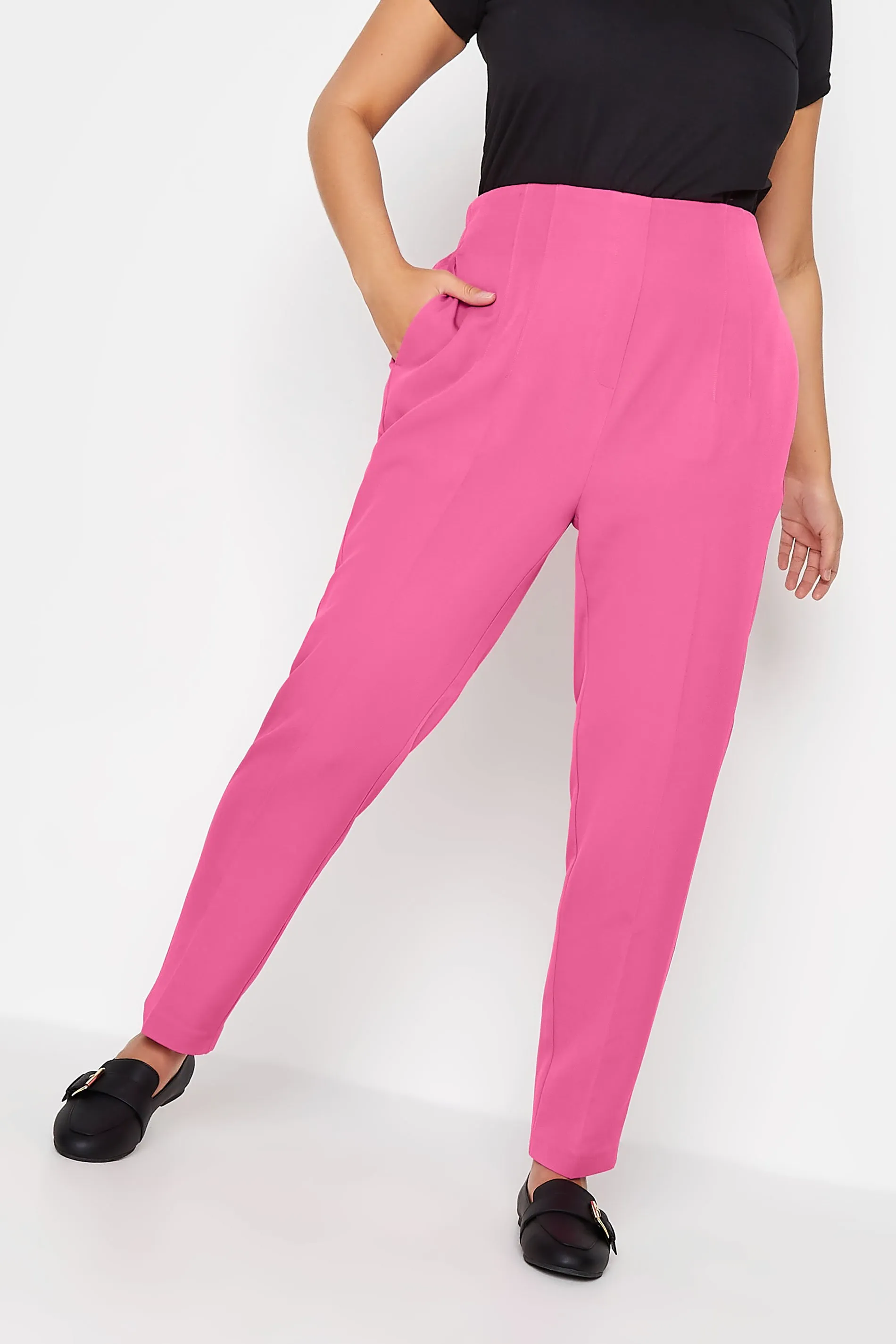 YOURS Curve Bright Pink Darted Waist Tapered Trousers