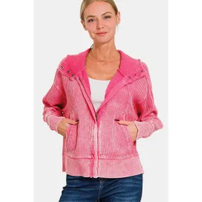 Zenana Washed Zip Up Hooded Jacket