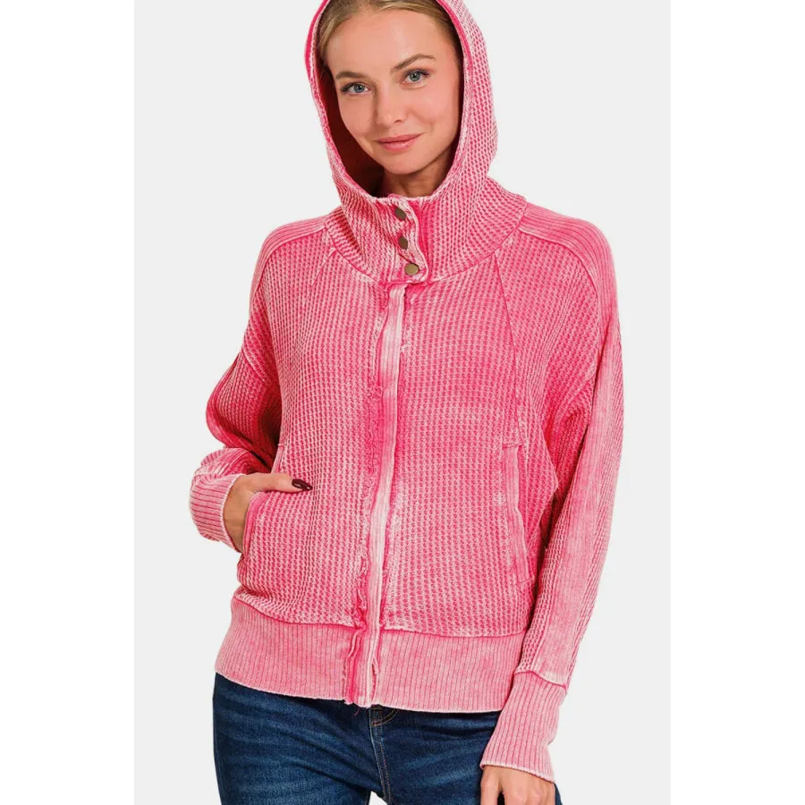 Zenana Washed Zip Up Hooded Jacket